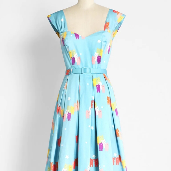 Modcloth Dresses & Skirts - Modcloth Jill rainbow cats swing dress SZ.L Blue NWT